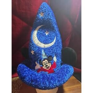 Disney Parks Mickey Mouse Fantasia Wizard Hat Blue Plush 16" Sorcerer Blue